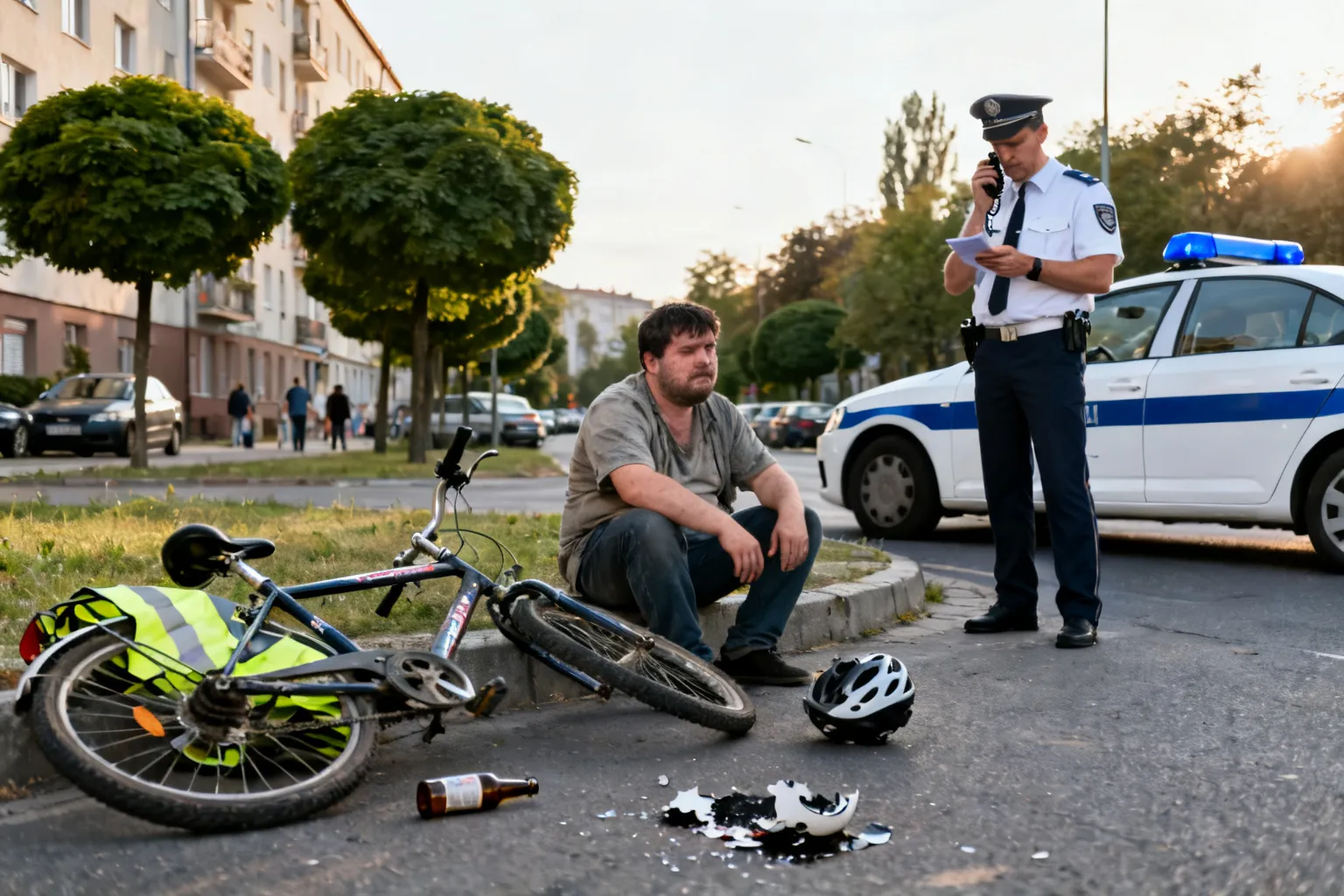 Nietrzeźwy rowerzysta przewrócił się na chodniku w Bydgoszczy — ponad 2 promile, mandat 2500 zł